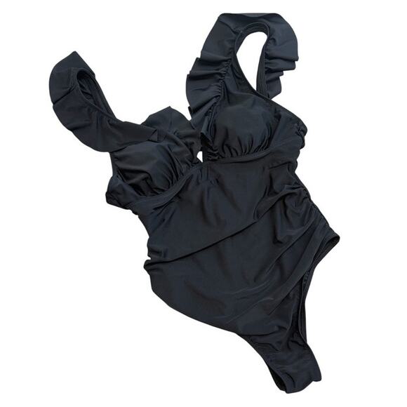 Cupshe large ruffle ruched low back tie one piece swimsuit SW2 2430 - Picture 12 of 13